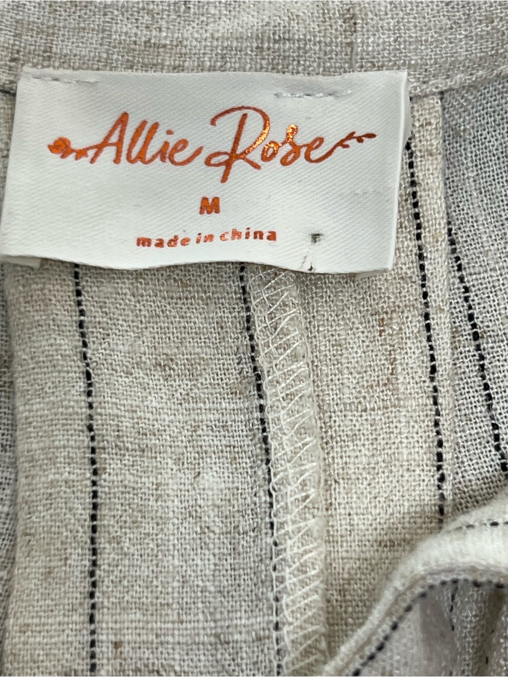 Allie Rose Ivory Gray Striped Linen Blend Button Down Shirt Size Medium - Picture 7 of 9